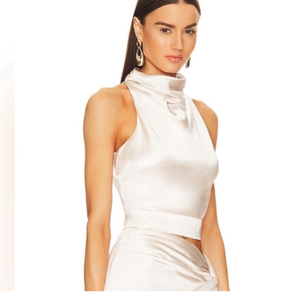 NWT Revolve Line & Dot Aubrey Satin crop high neck sleeveless top G